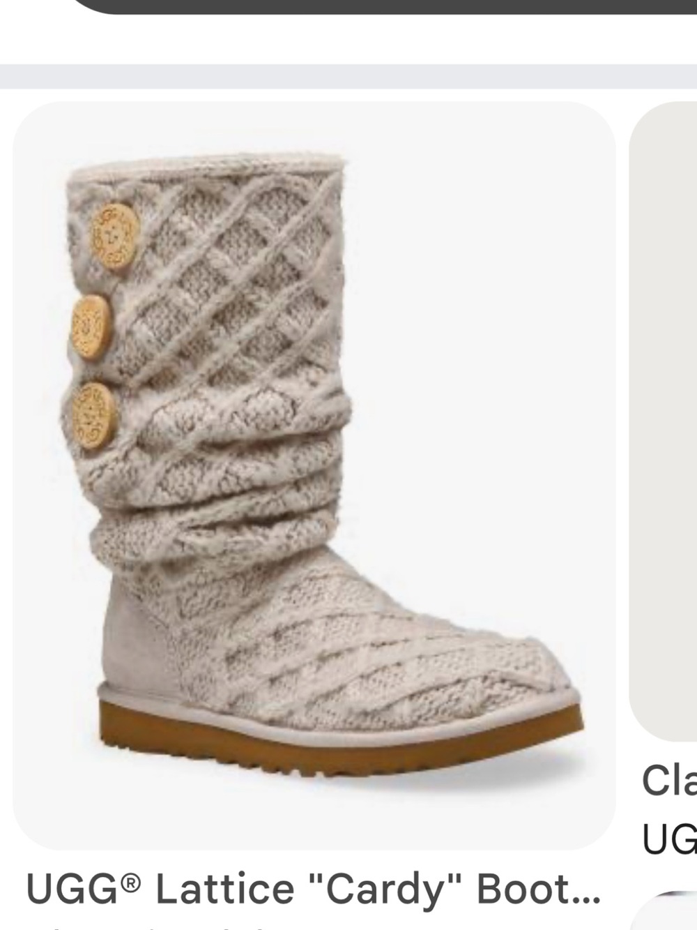 UGG Cream Cable Knit Slouch Boot with Button Accents